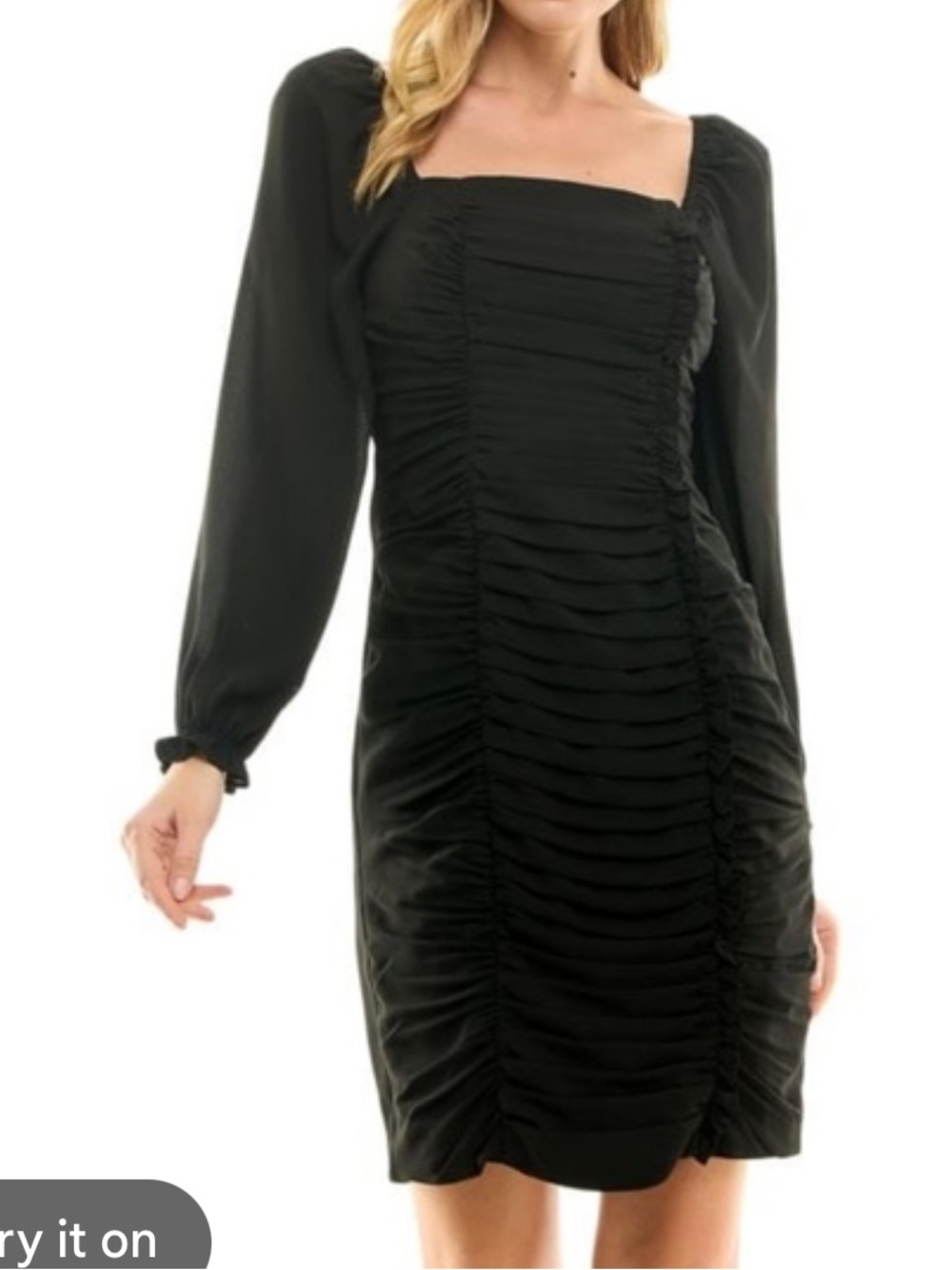 Nicole Miller Dress - black Ivy Chiffon Ruched Square Neck Dress NWT